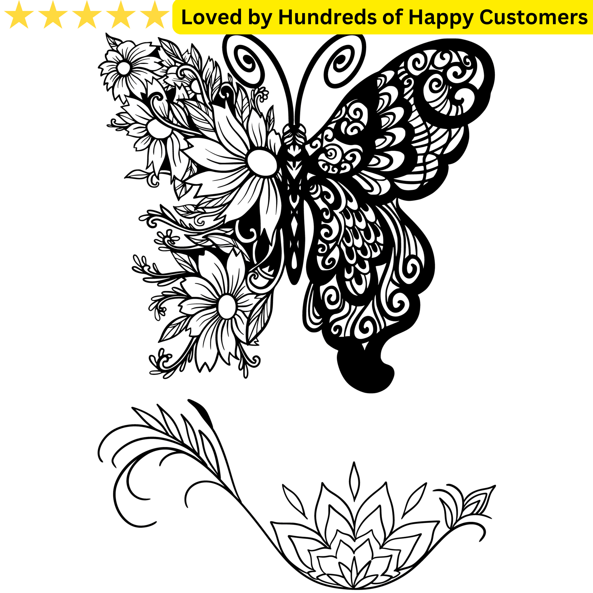 Elegant Mandala Design Tattoo - Butterfly and Flower