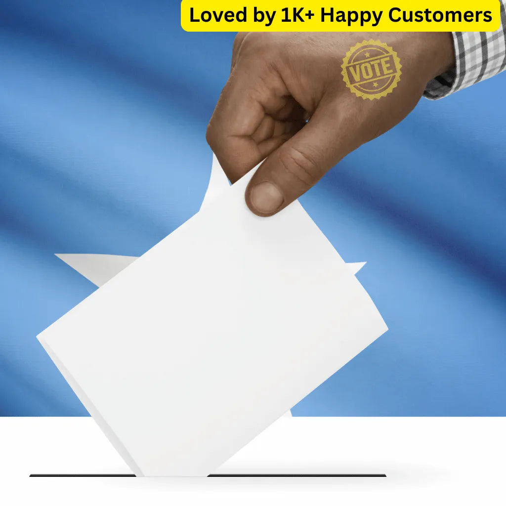 Hand placing a ballot into a box with a blue background and 'VOTE' tattoo. Personalized tattoos Temporary That Turn Political Support Into Style