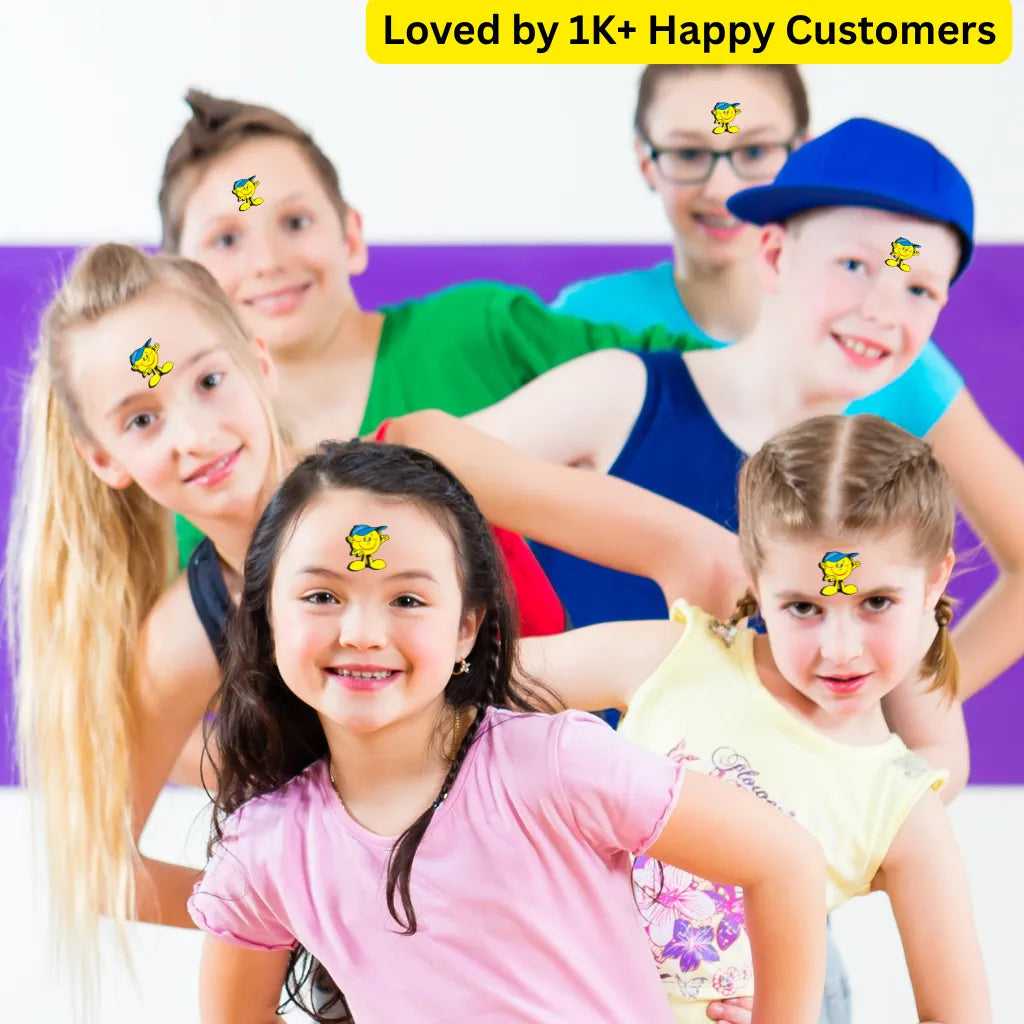 Children posing together with a purple background and text 'Loved by 1K+ Happy Customers'. Springbok & School Temporary Tattoos That Unite Teams and Boost Pride