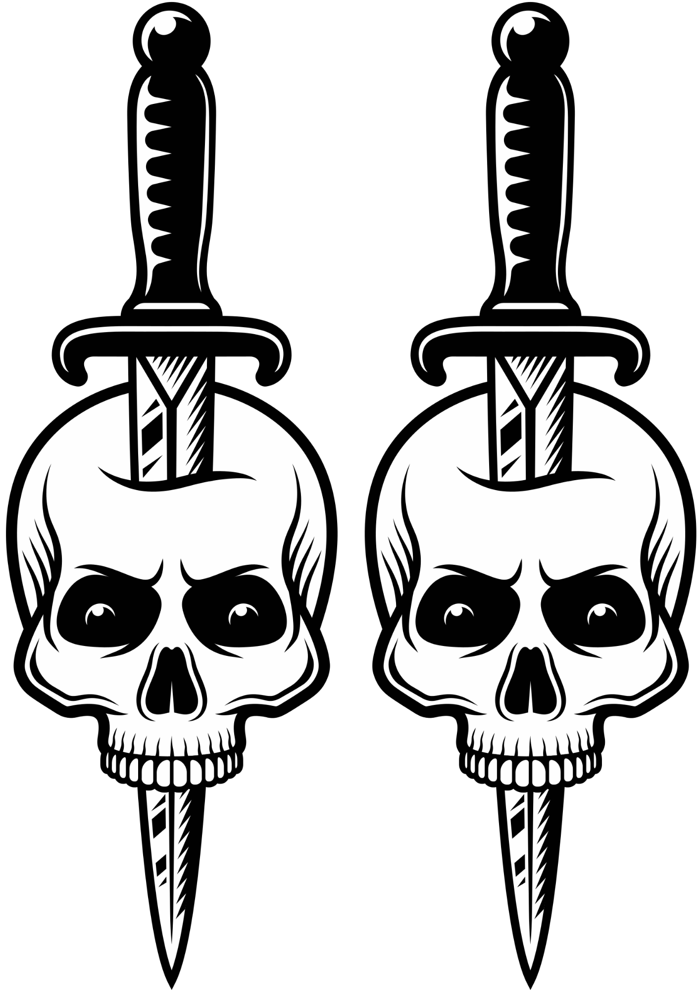 Knife in Half Skull Tattoo Forearm