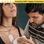 Man applying a temporary tattoo to a woman's shoulder with text 'Loved by 100+ Happy Customers' at the top. Springboks Tattoo - Print Sports Team Temporary Tattoos