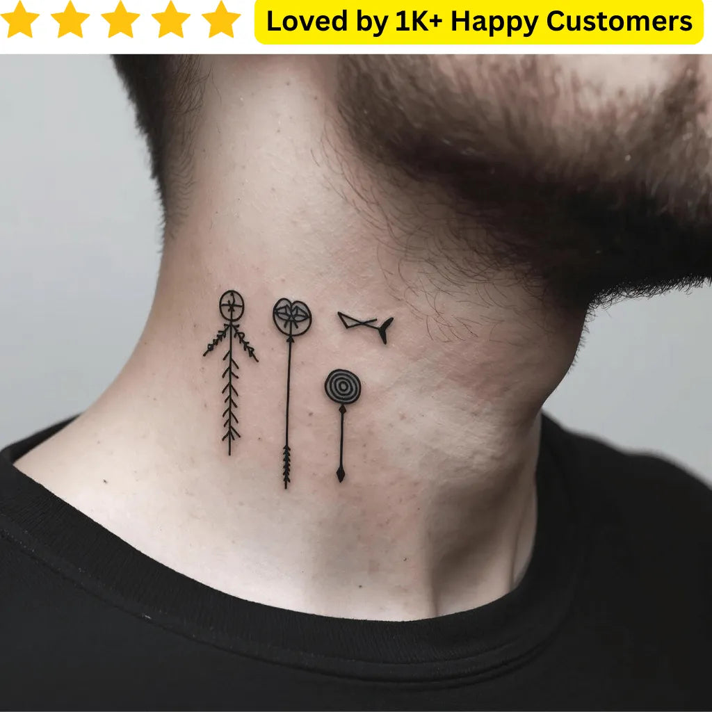 Tattoos on a person's neck with decorative elements, set against a neutral background. Order the Best Temporary Tattoo in Cape Town with Custom Designs & Fast Delivery 
