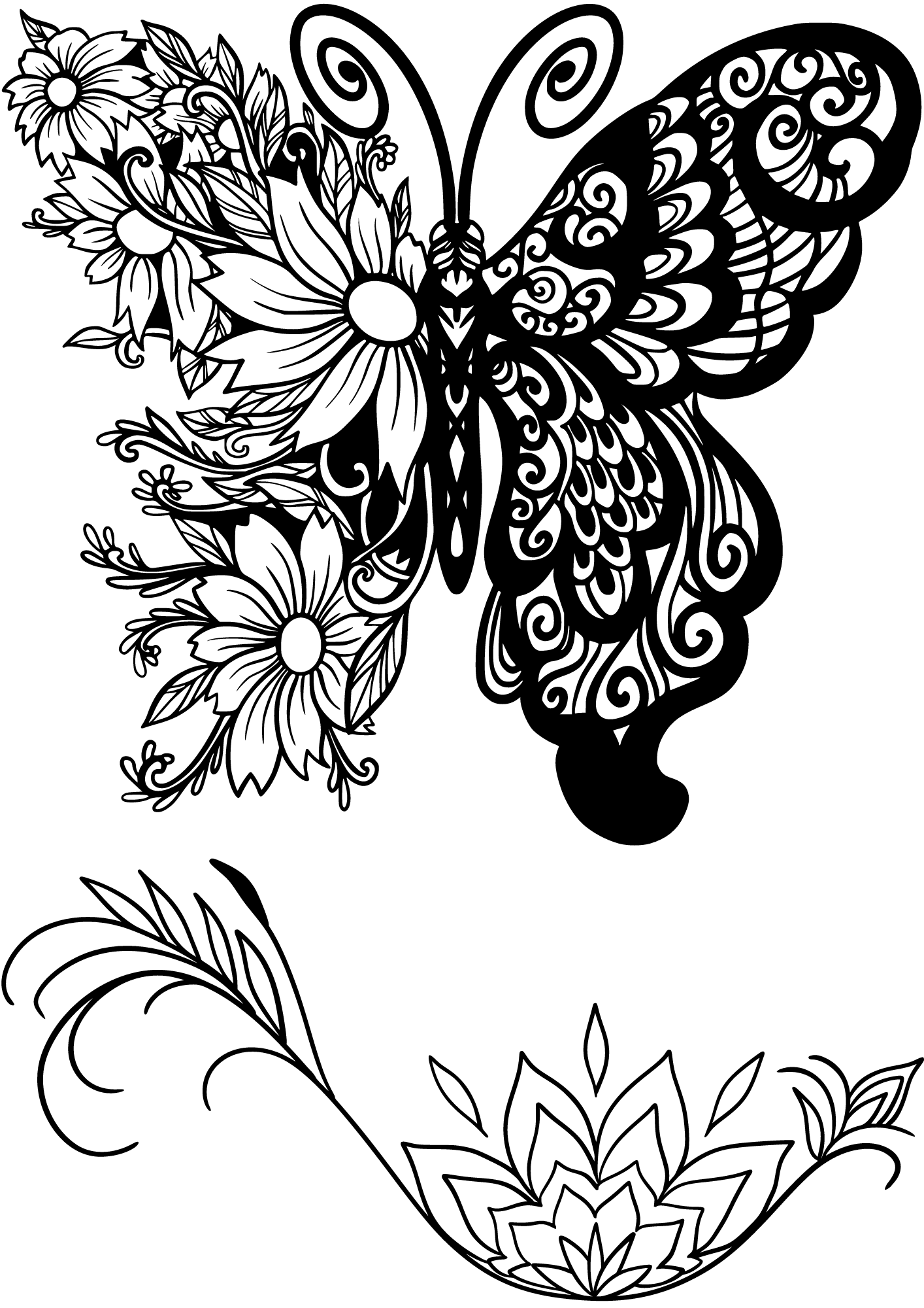 Elegant Mandala Design Tattoo - Butterfly and Flower