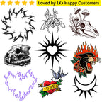 Collection of various tattoo designs with a promotional banner at the top. Men's Tattoos Arm for Testing Your Next Tattoo