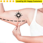 Person with a black sun tattoo on their arm, wearing a white tank top. Men's Tattoos Arm for Testing Your Next Tattoo