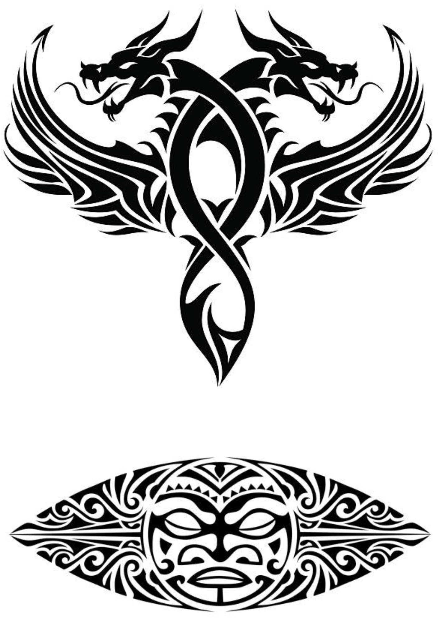 Pec Tattoo Ideas Set (2 Tattoos) Dragon Tribal