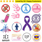 Collection of health and awareness icons on a white background. Trusted Temporary Tattoos for Dementia, Diabetes &amp; Breast Cancer