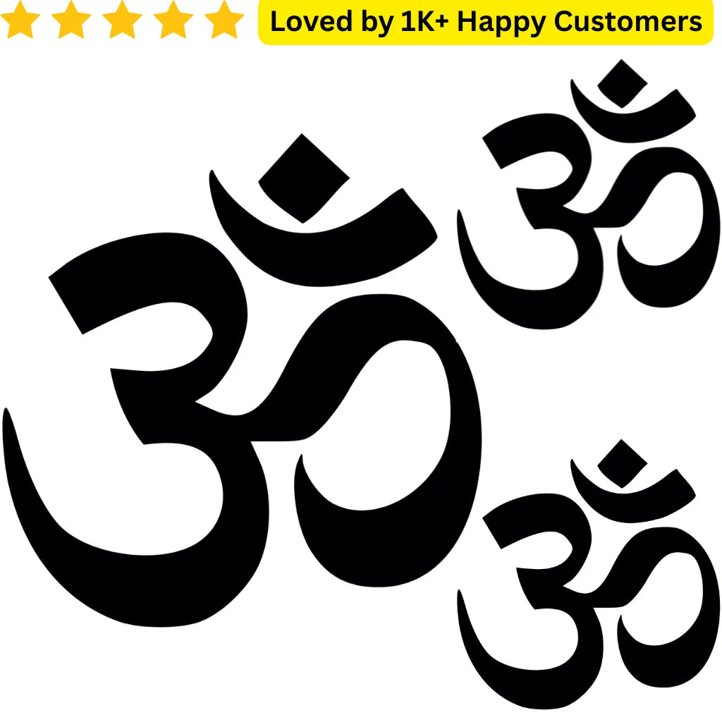 Black Om symbol on a white background with text 'Loved by 1K+ Happy Customers'. TeMaRo™ OM Symbol Stickon - Tattoo on Hand