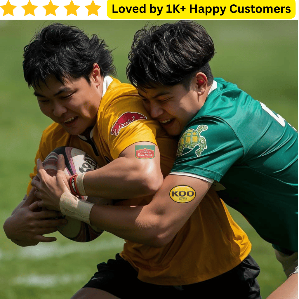 Two rugby players in action on a field with visible brand logos. Springboks Tattoo – Rugby &amp; School Team Designs! 🏉