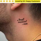 Tattoo on a person's neck with the text 'Trust manuel nee' and a gold chain visible. Tattoos-Neck-for-Men-south-africa
