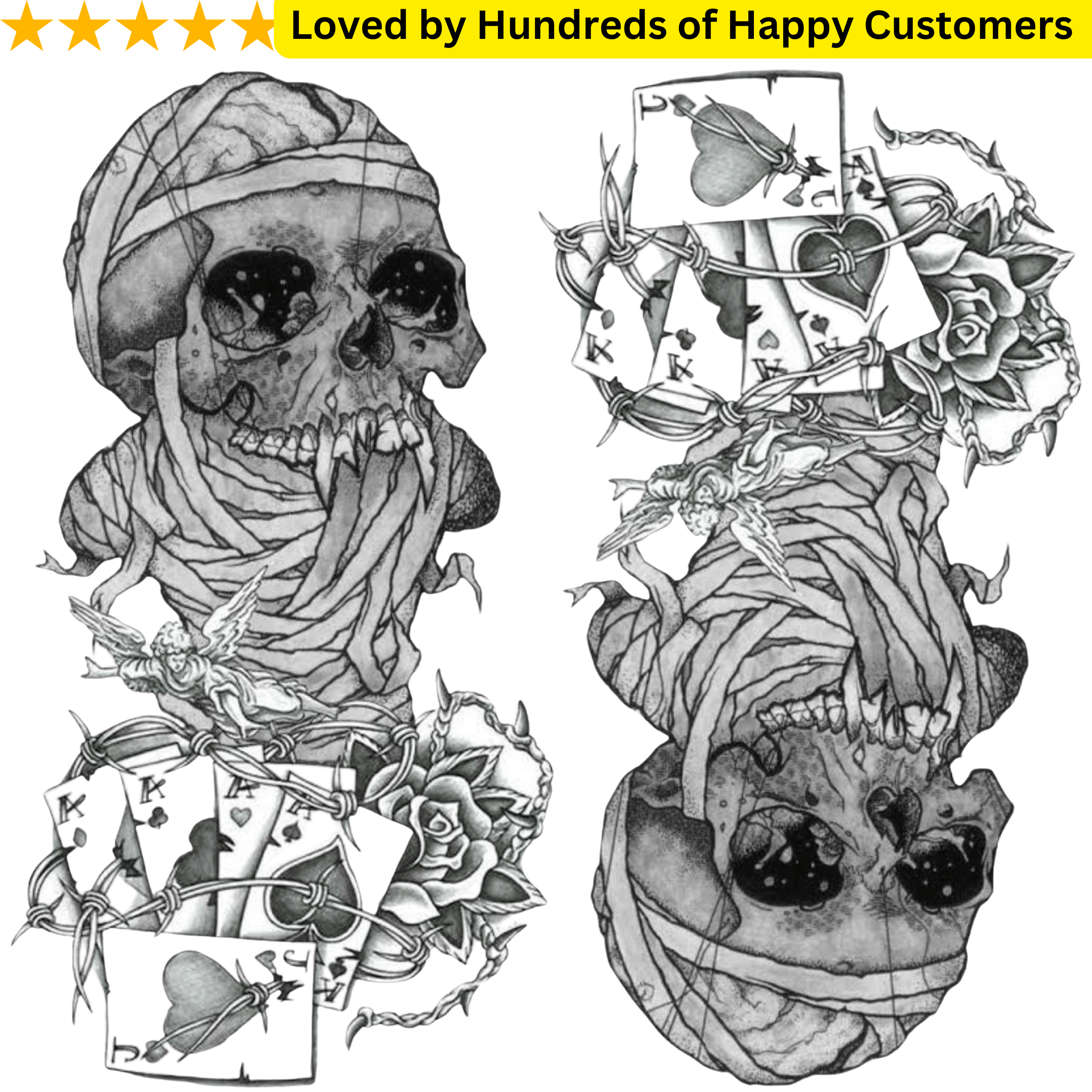 Tattoos Hand - Cards and Roses Skull