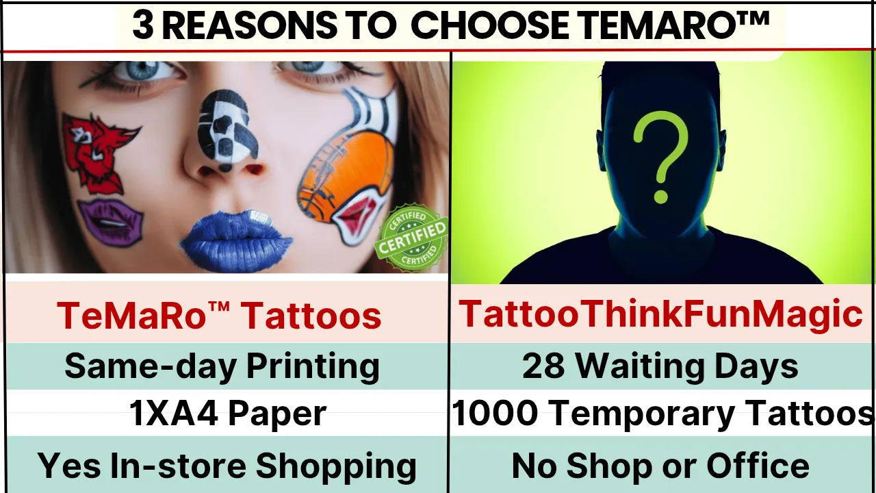 Temporary Tattoos printing by TEMARO comparison to competition 