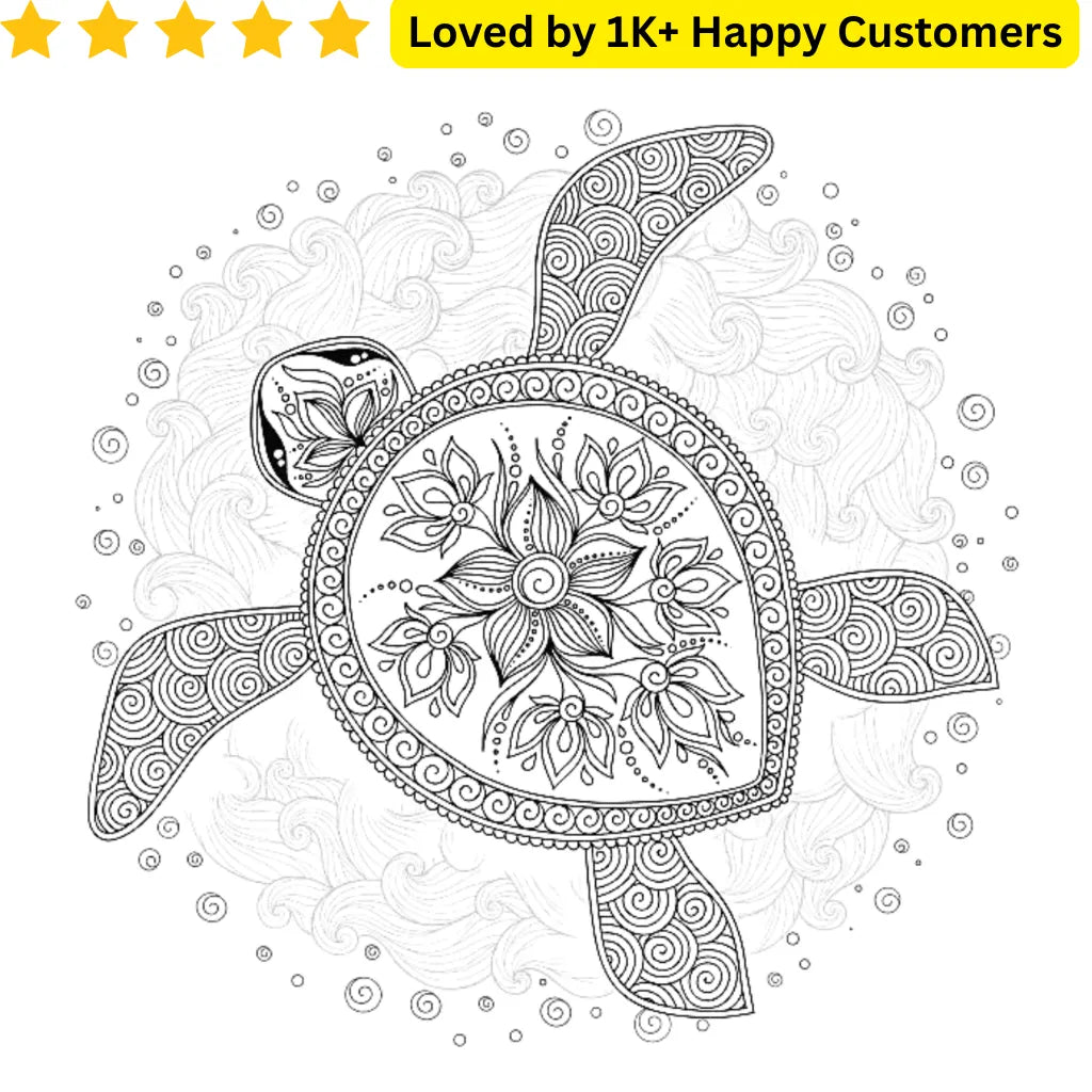 Decorative turtle design with intricate patterns on a white background, surrounded by small circles. TeMaRo™ Men Tattoo Designs on Leg - Turtle