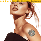 Woman with a tattoo on her arm against a white background. Tattoo Sticker Custom – Your Design, Your Impact