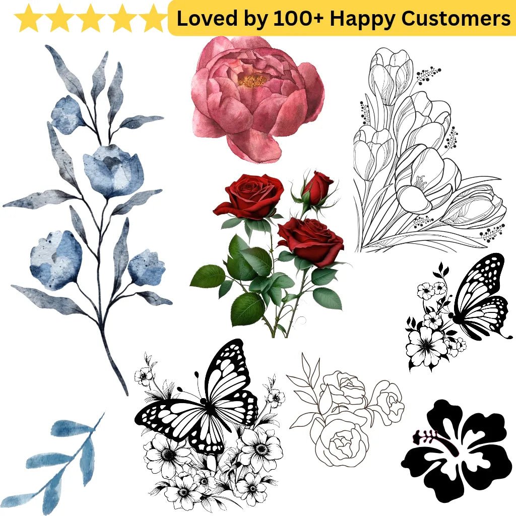 Express Elegance Instantly with Floral Design Tattoo Stickers - TeMaRo™