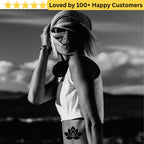 Person with a headscarf covering their face against a mountainous landscape, with text 'Loved by 100+ Happy Customers' at the top. Elegant Flower Tattoo Lotus for Inner Peace