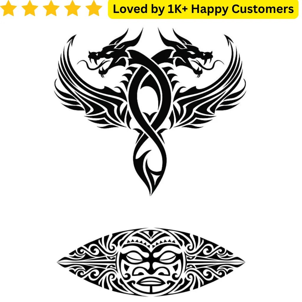 Pec Tattoo Ideas Set (2 Tattoos) Dragon Tribal - TeMaRo™