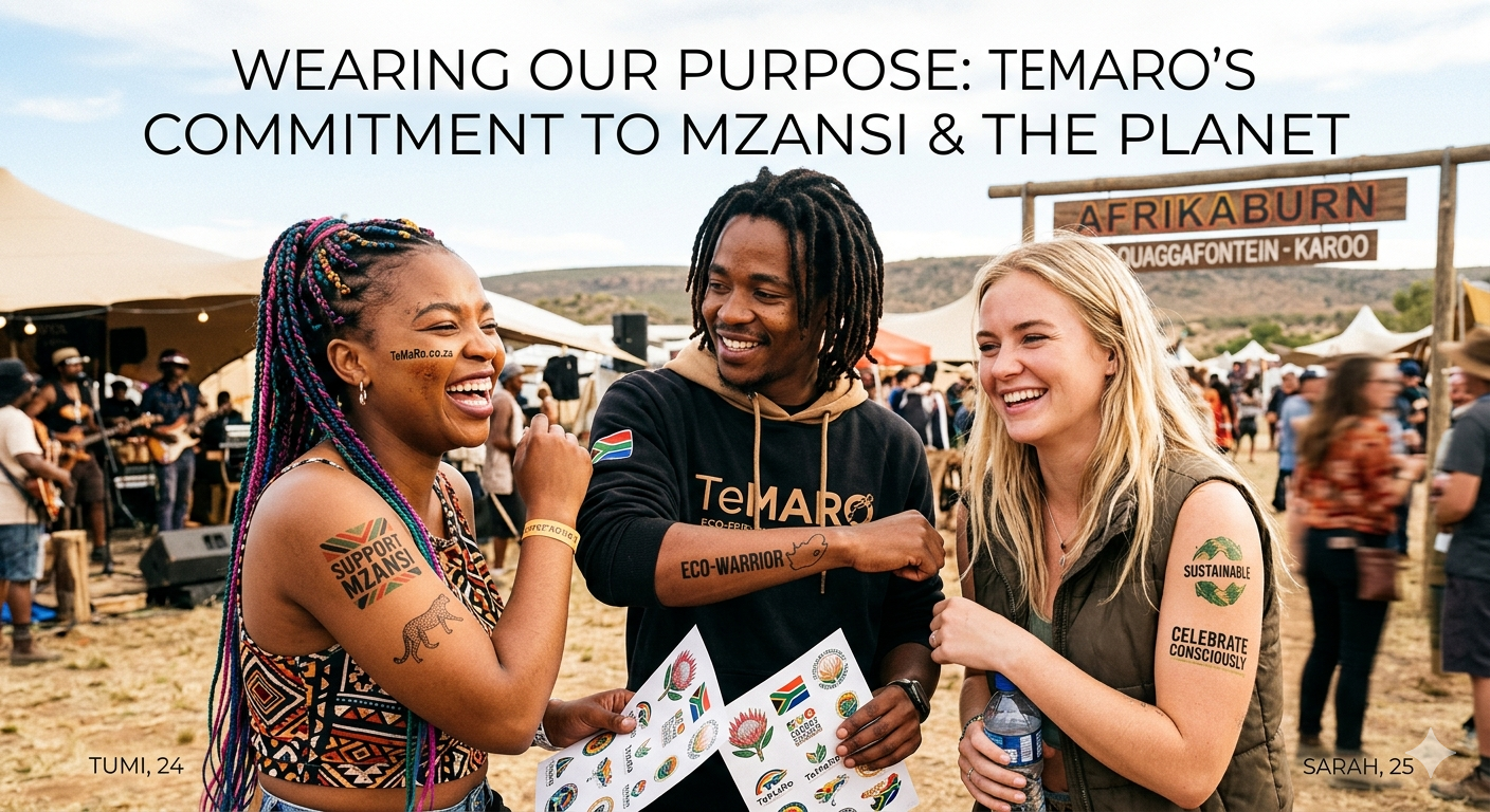 At TeMaRo, we believe that making a bold impression shouldn’t leave a permanent footprint on the planet, which is why our South African-born brand is built on a foundation of conscious celebration and community growth. By specializing in small-batch, on-demand production, we significantly reduce material waste and eliminate the environmental cost of excess inventory, all while using skin-safe, non-toxic materials. Beyond our eco-friendly practices, we are deeply committed to the Mzansi spirit, powering loca
