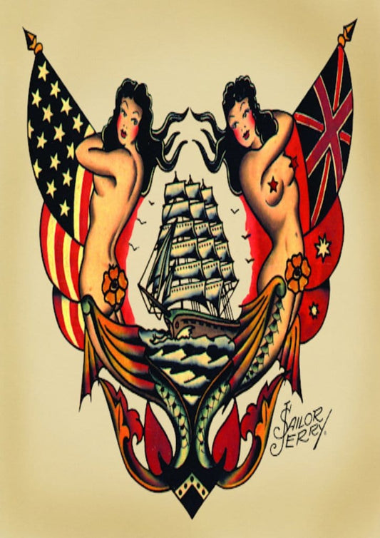 TeMaRo™ American Sailor Mermaid Tattoo