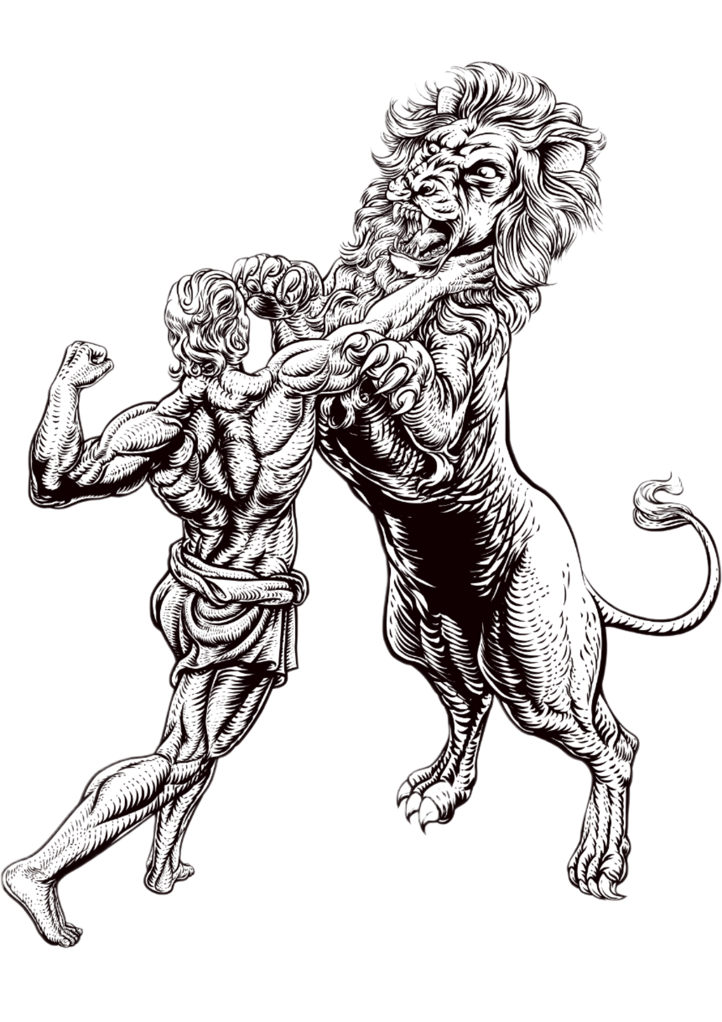 TeMaRo™ Fake Tattoo Chest - Samson and Lion