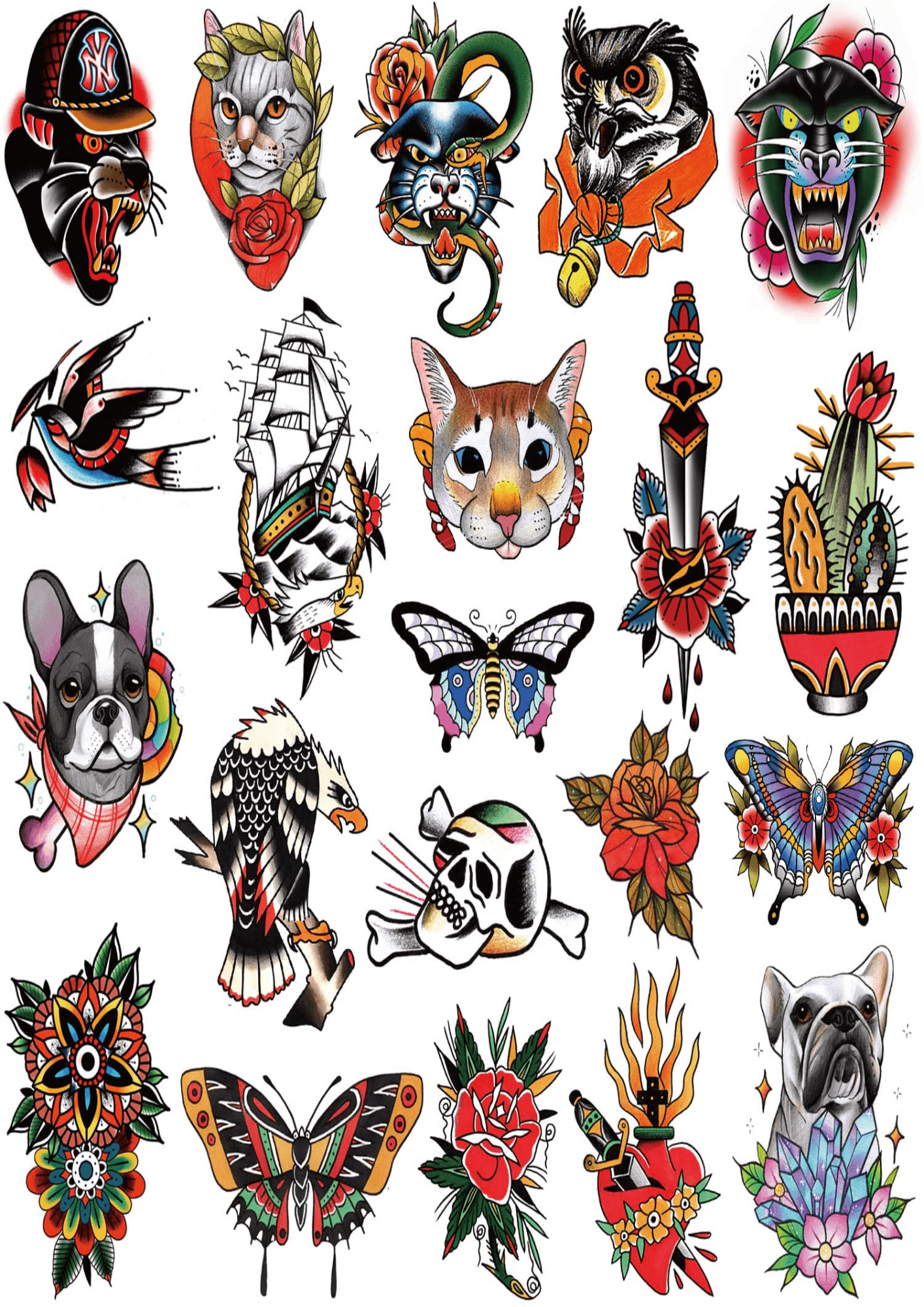 TeMaRo™ Old School Tattoos Stickers Colorful Vintage
