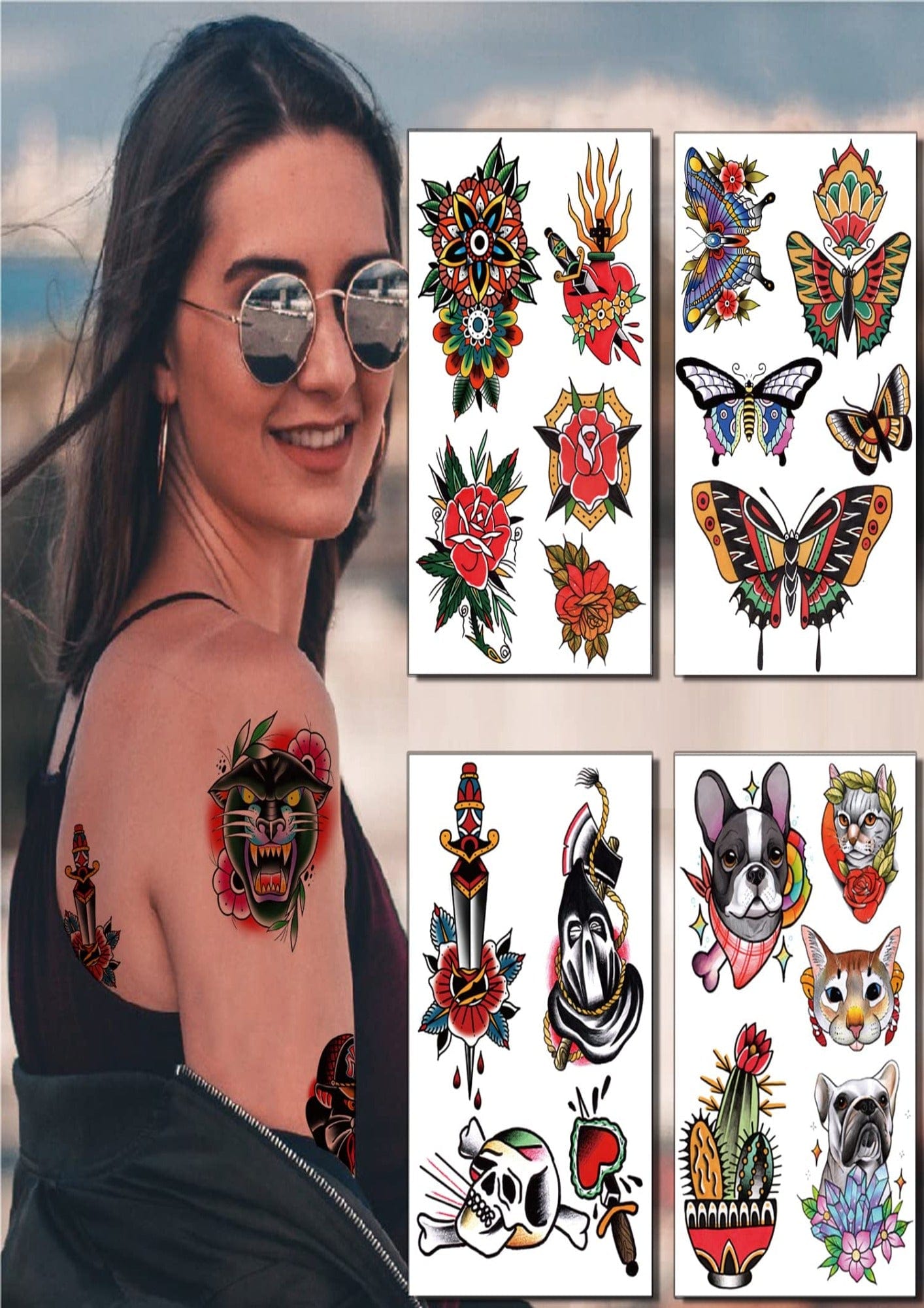 TeMaRo™ Old School Tattoos Stickers Colorful Vintage