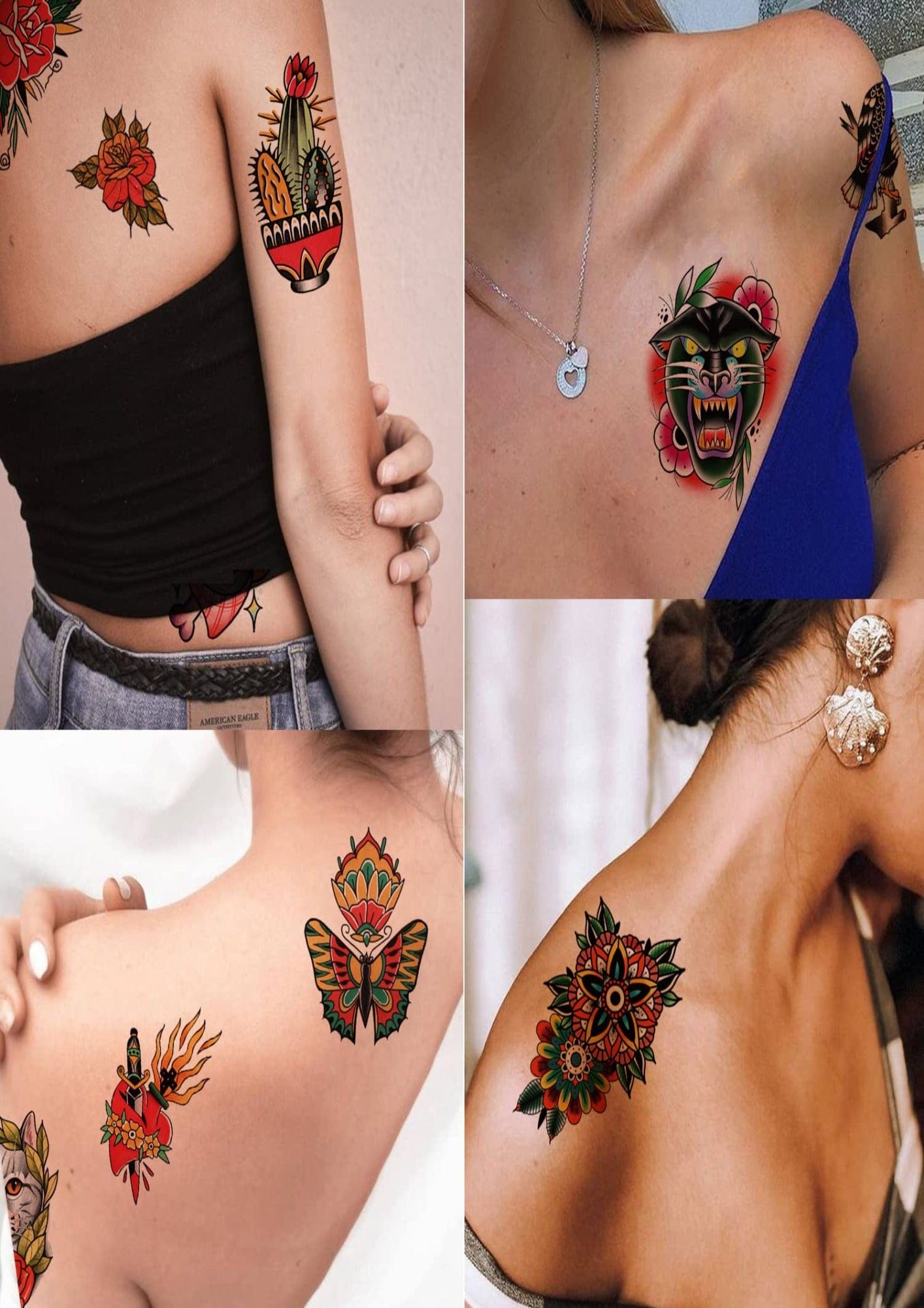 TeMaRo™ Old School Tattoos Stickers Colorful Vintage