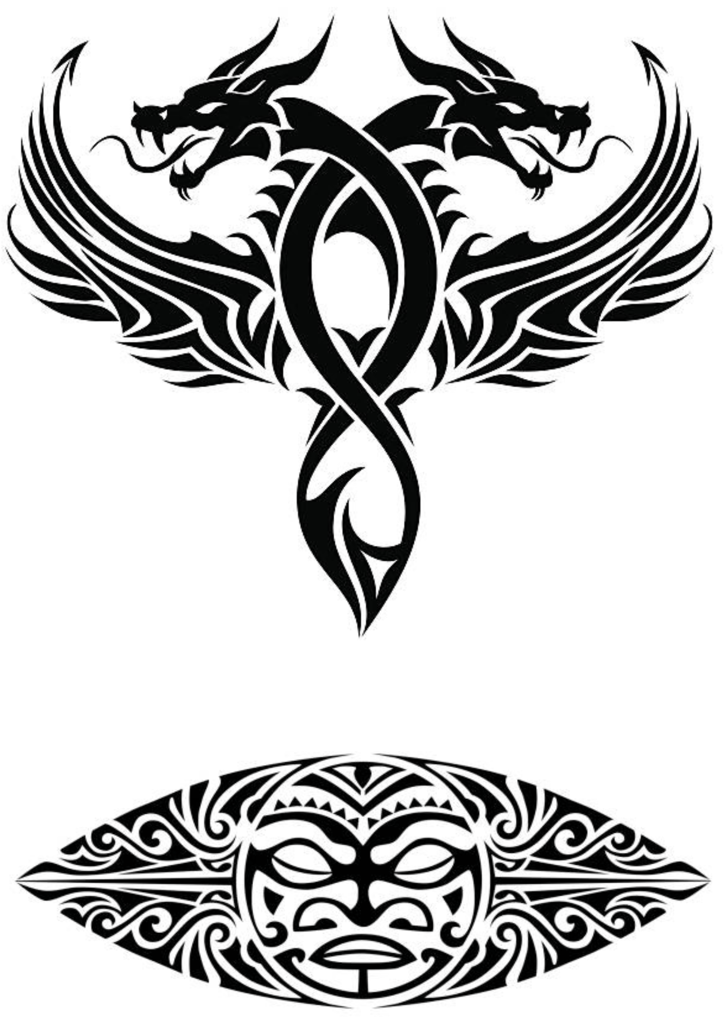 TeMaRo™ Pec Tattoo Ideas Set (2 Tattoos) Dragon Tribal