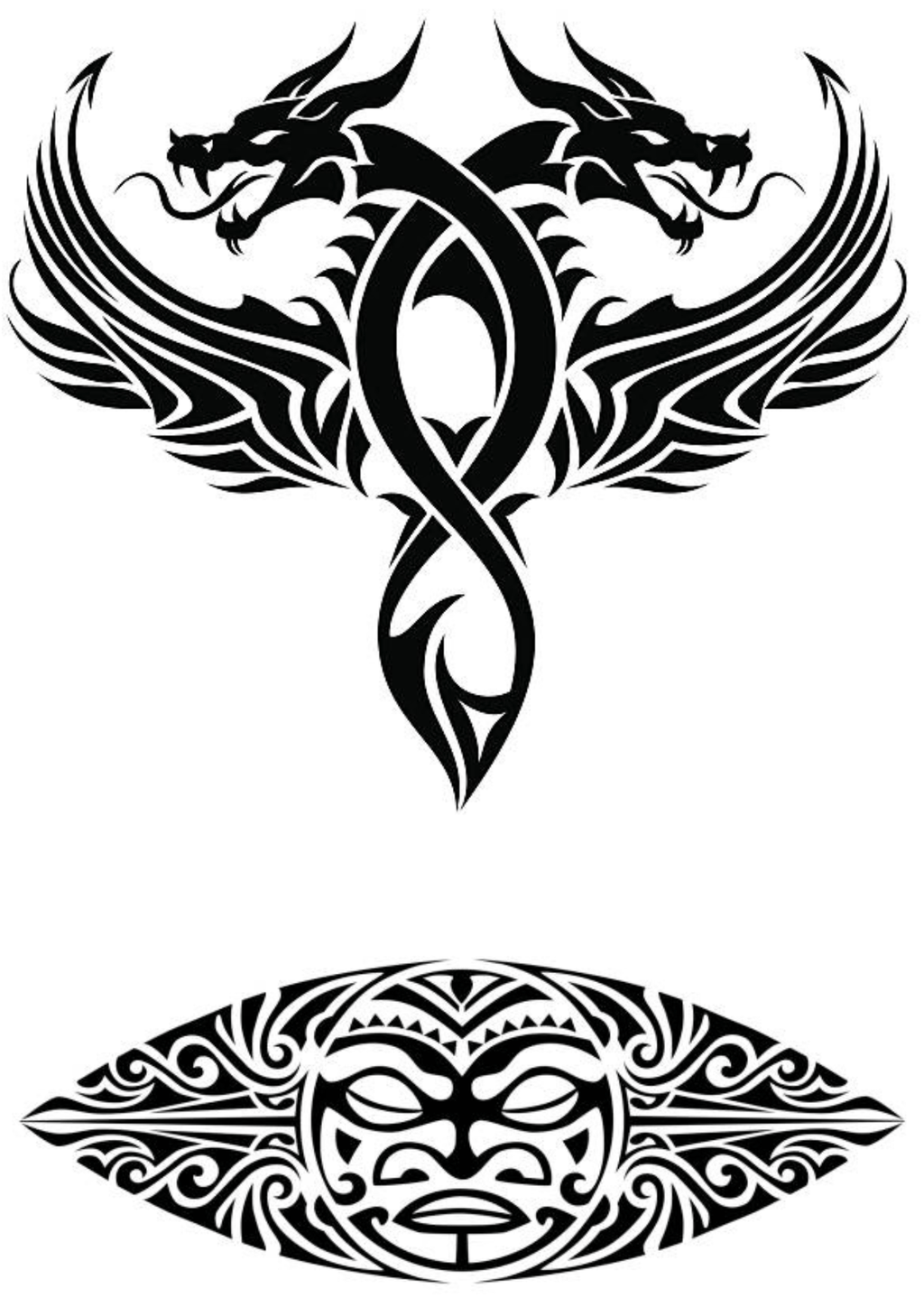 TeMaRo™ Pec Tattoo Ideas Set (2 Tattoos) Dragon Tribal