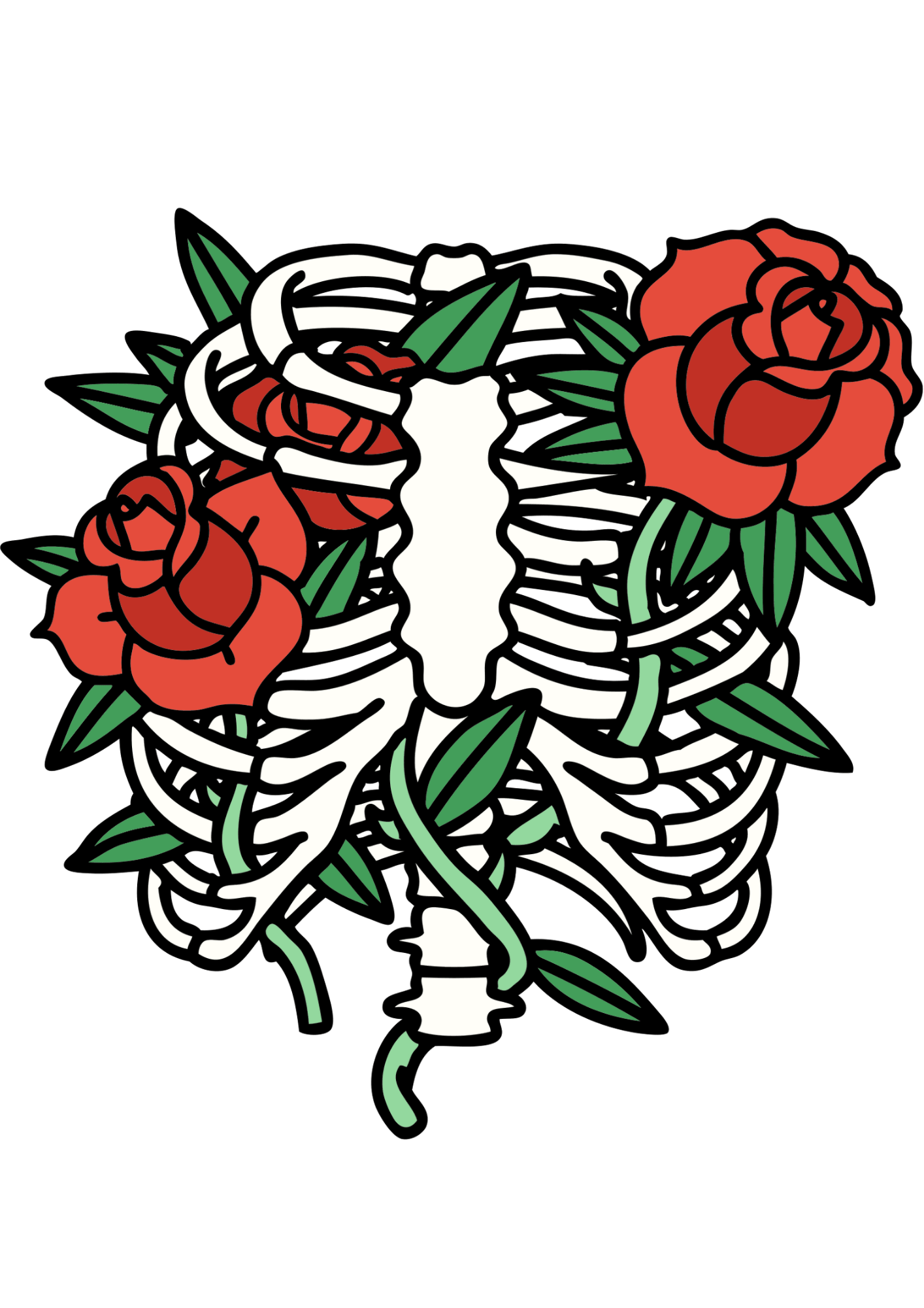 TeMaRo™ Rib Cage and Flowers Tattoo