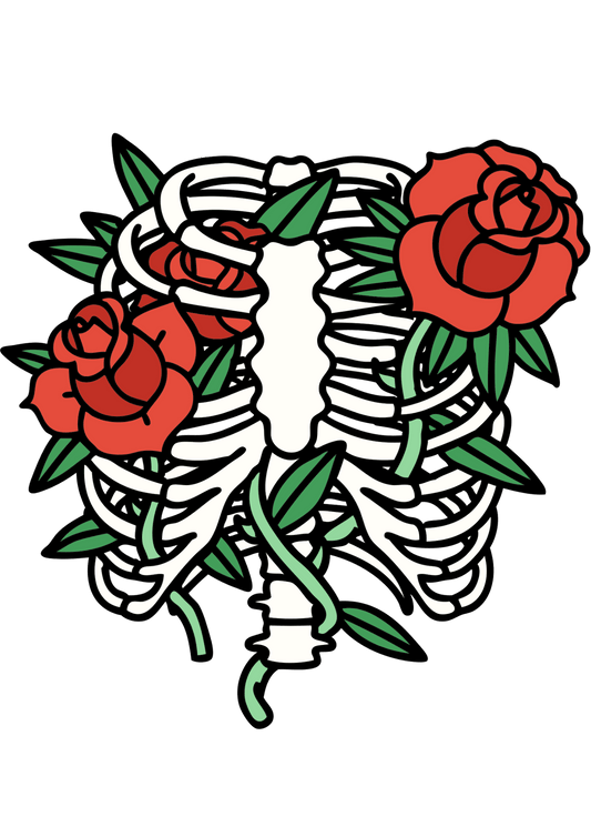 TeMaRo™ Rib Cage and Flowers Tattoo