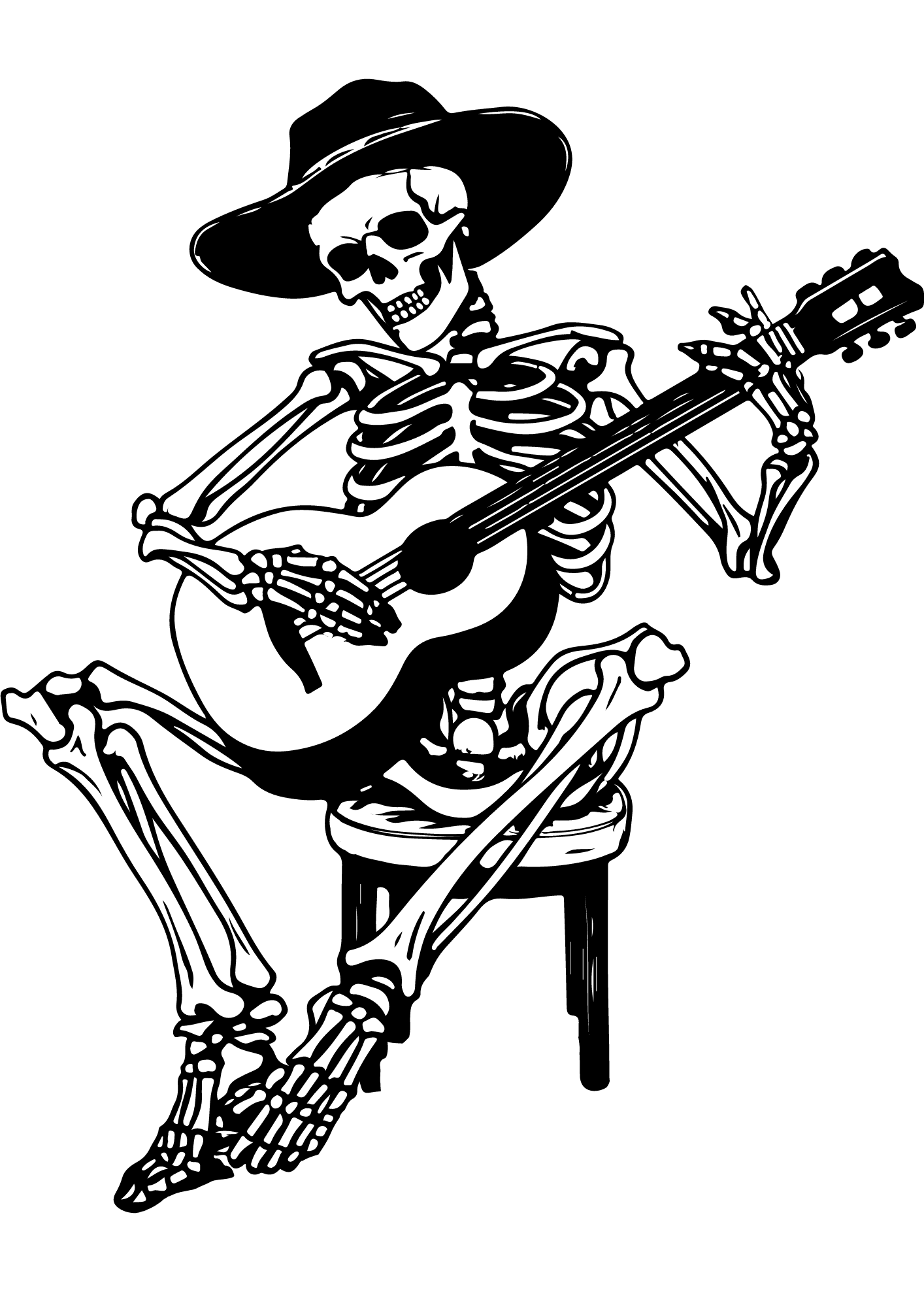 TeMaRo™ Skeleton playing guitar tattoo small