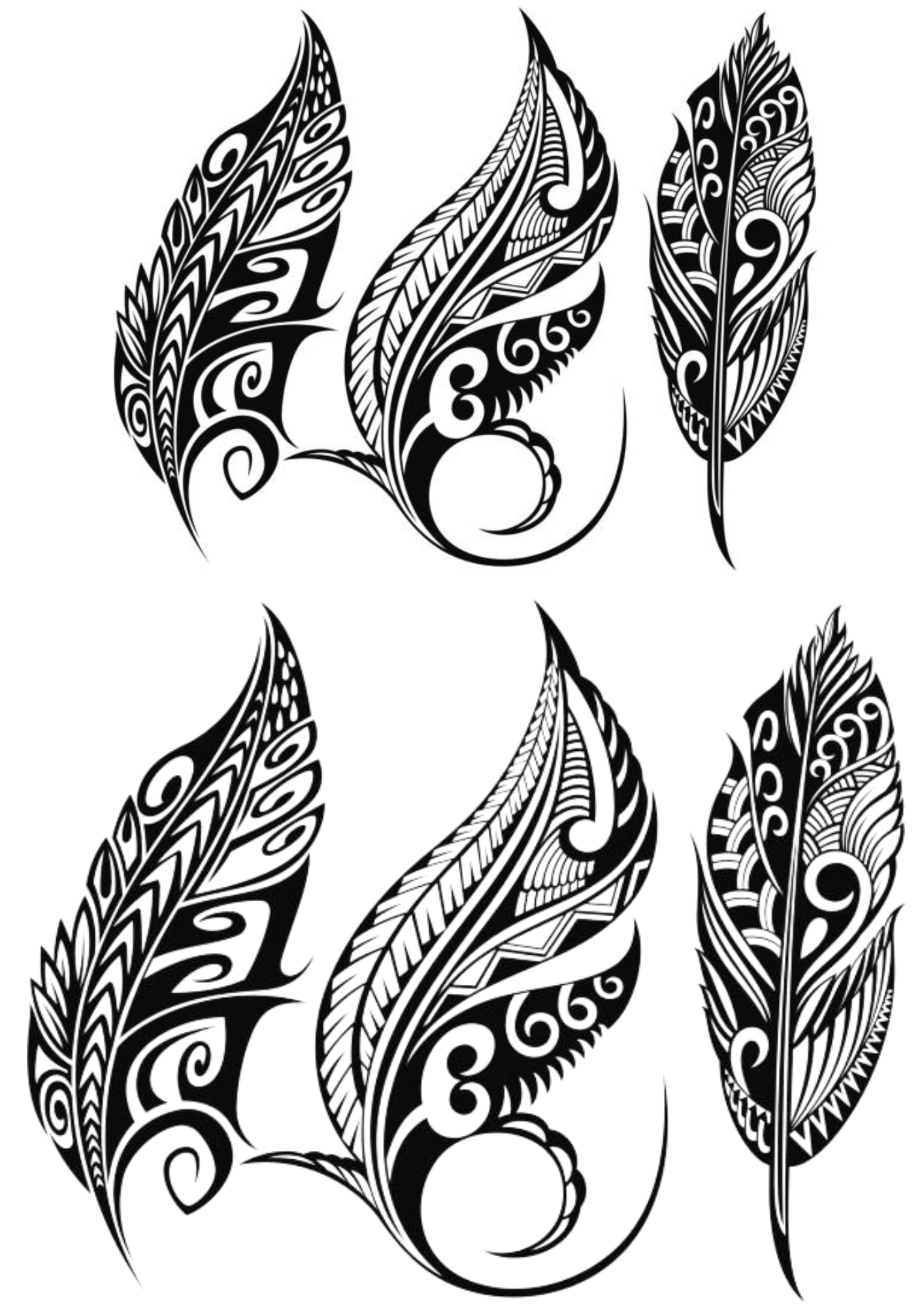 TeMaRo™ Tattoo Design for Women - Tribal Feathers