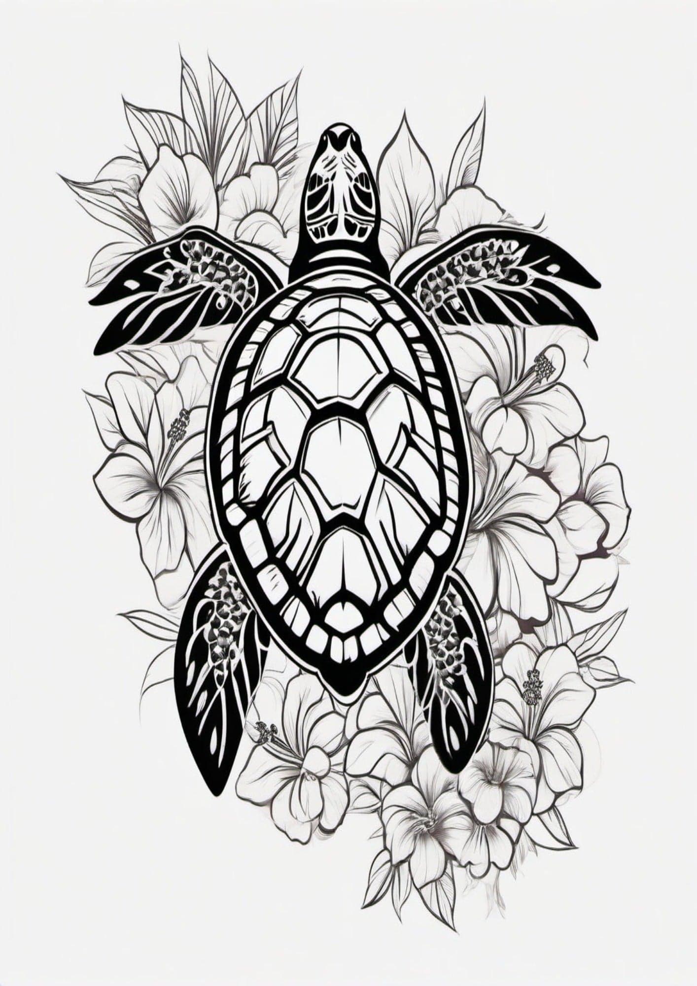 TeMaRo™ Turtle with Bibiscus Tattoo