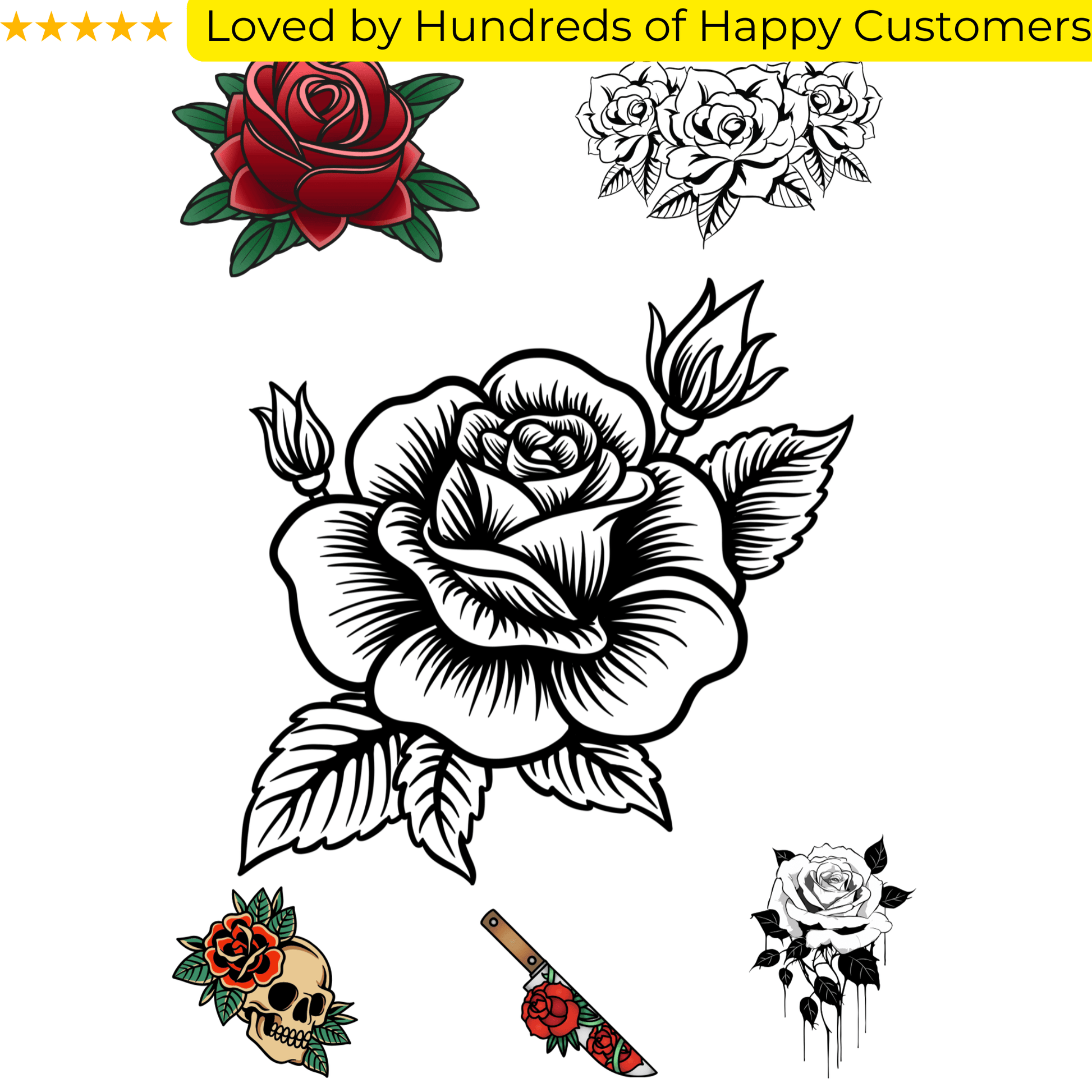 TeMaRo XQB057 Rose Tattoos Sticker