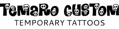 Logo for TemaRo Custom Temporary Tattoos with skull designs.
