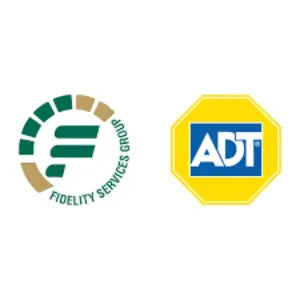 Logo temporary tattoos of Fidelity Services Group and ADT on a white background