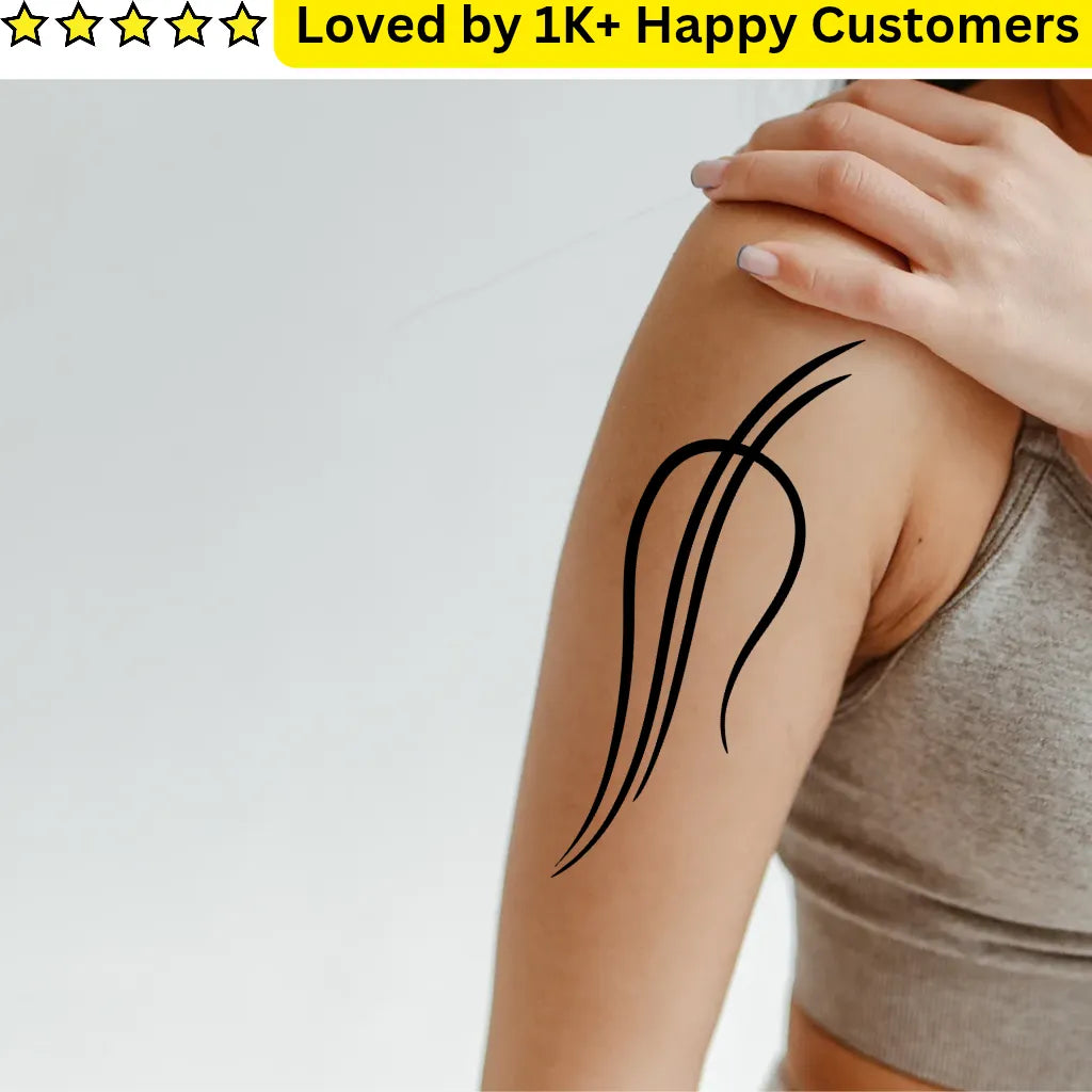 Black tribal tattoo designs on a person's arm with text 'Loved by 1K+ Happy Customers' at the top.