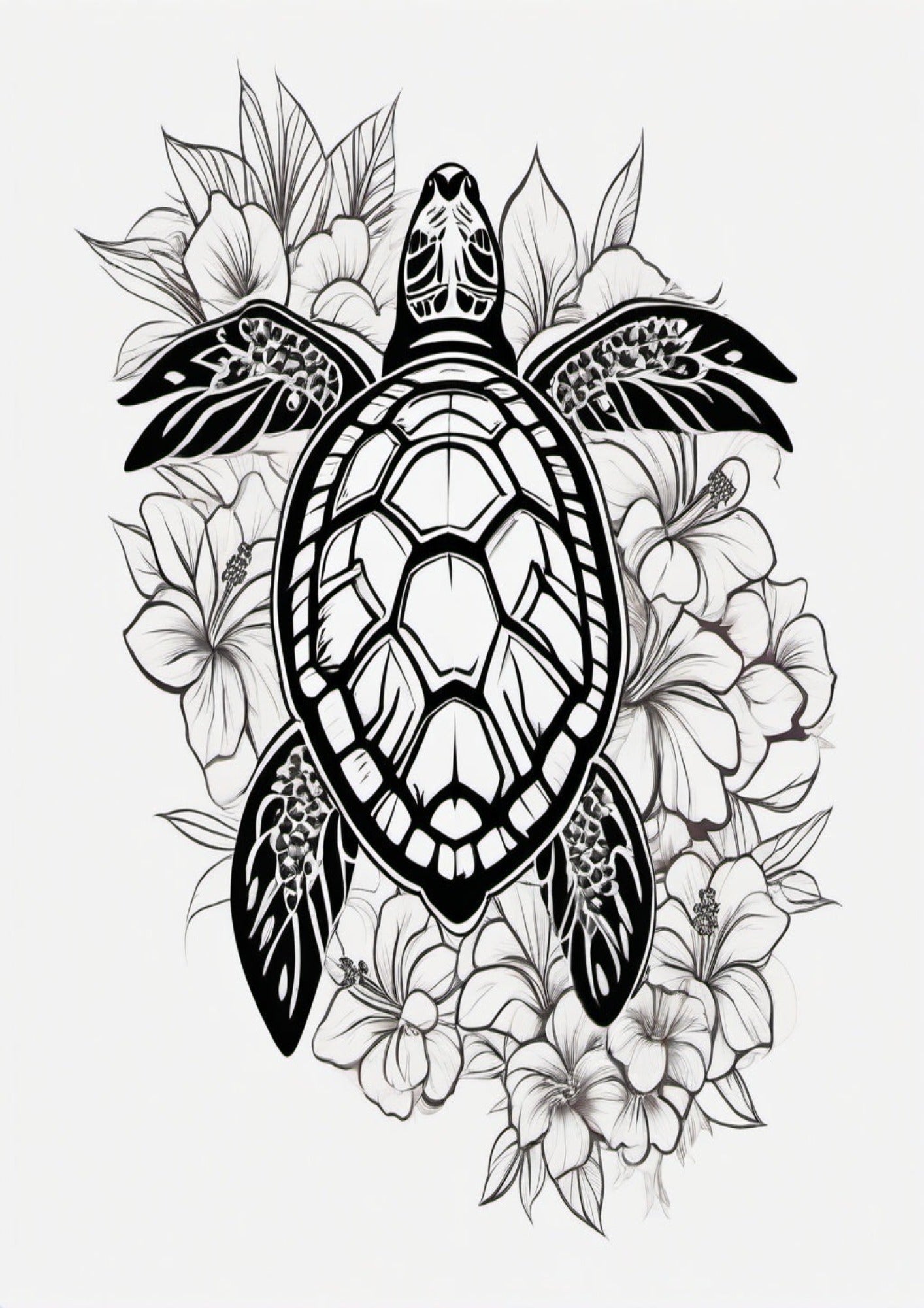 Turtle with Bibiscus Tattoo