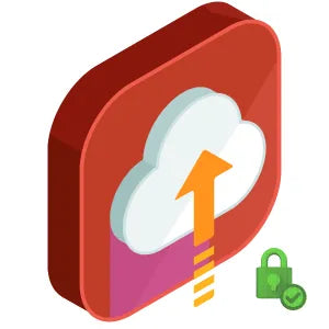 Icon of a cloud with an upload arrow and a green lock on a white background. Upload Temporary Tattoo Design File