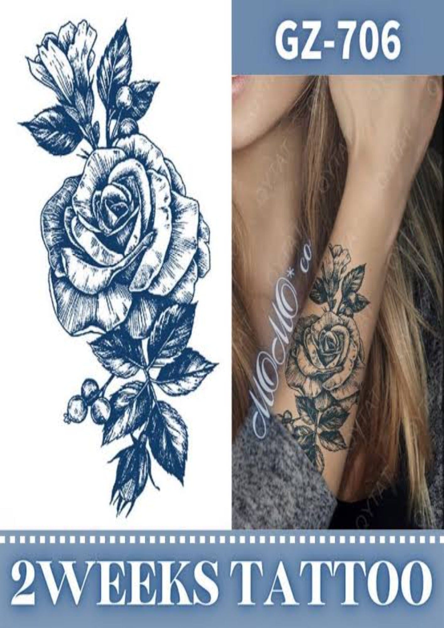 TeMaRo 21cm X 15cm (Not an A4 size) Fake Tattoos Realistic Rose 2 Weeks Tattoo