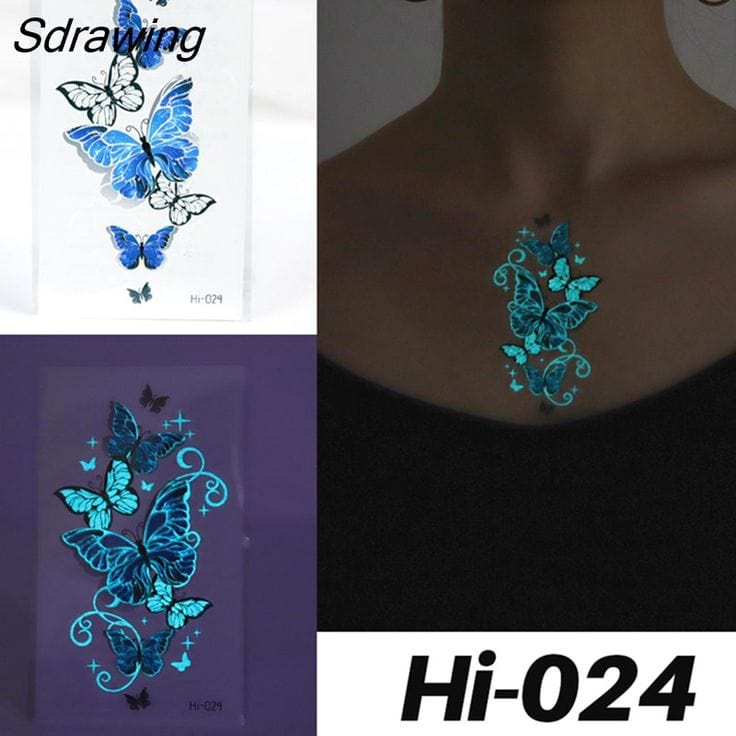 TeMaRo 3cm X 5cm (Not an A4 size) Tattoos with Flowers Luminous Sticker