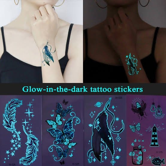 TeMaRo 3cm X 5cm (Not an A4 size) Tattoos with Flowers Luminous Sticker