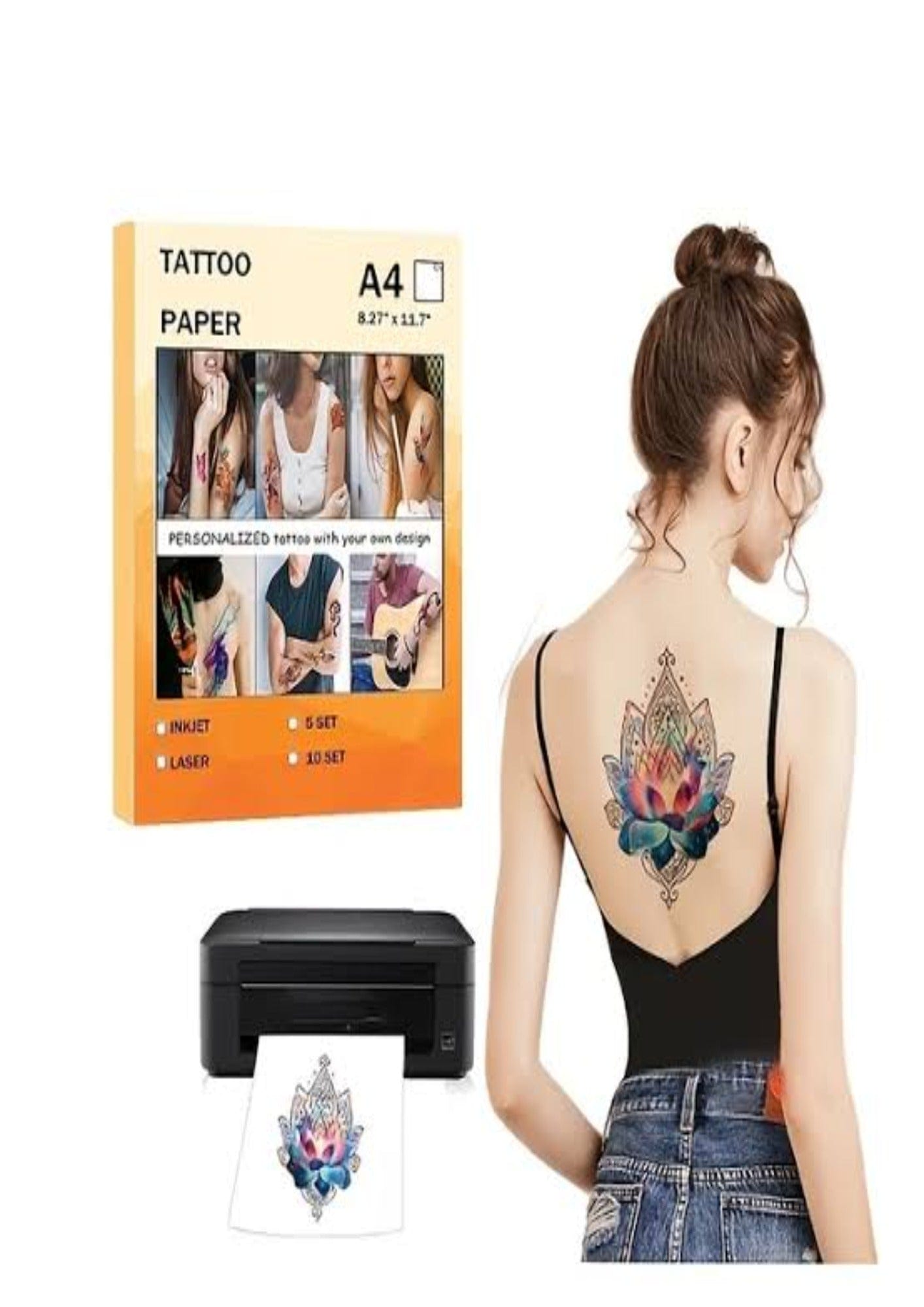 TeMaRo™ 50 X Laserjet Printer Tattoo Papers 50 Units of Printable Tattoo Paper for Laser Printers