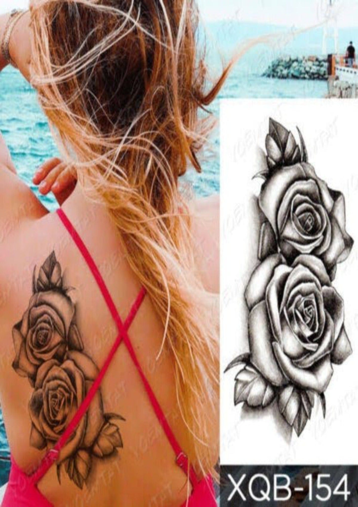 TeMaRo Custom Temporary Tattoos GZX091 21cm X 15cm (Not an A4 size) Rose Tattoos on Back Sticker