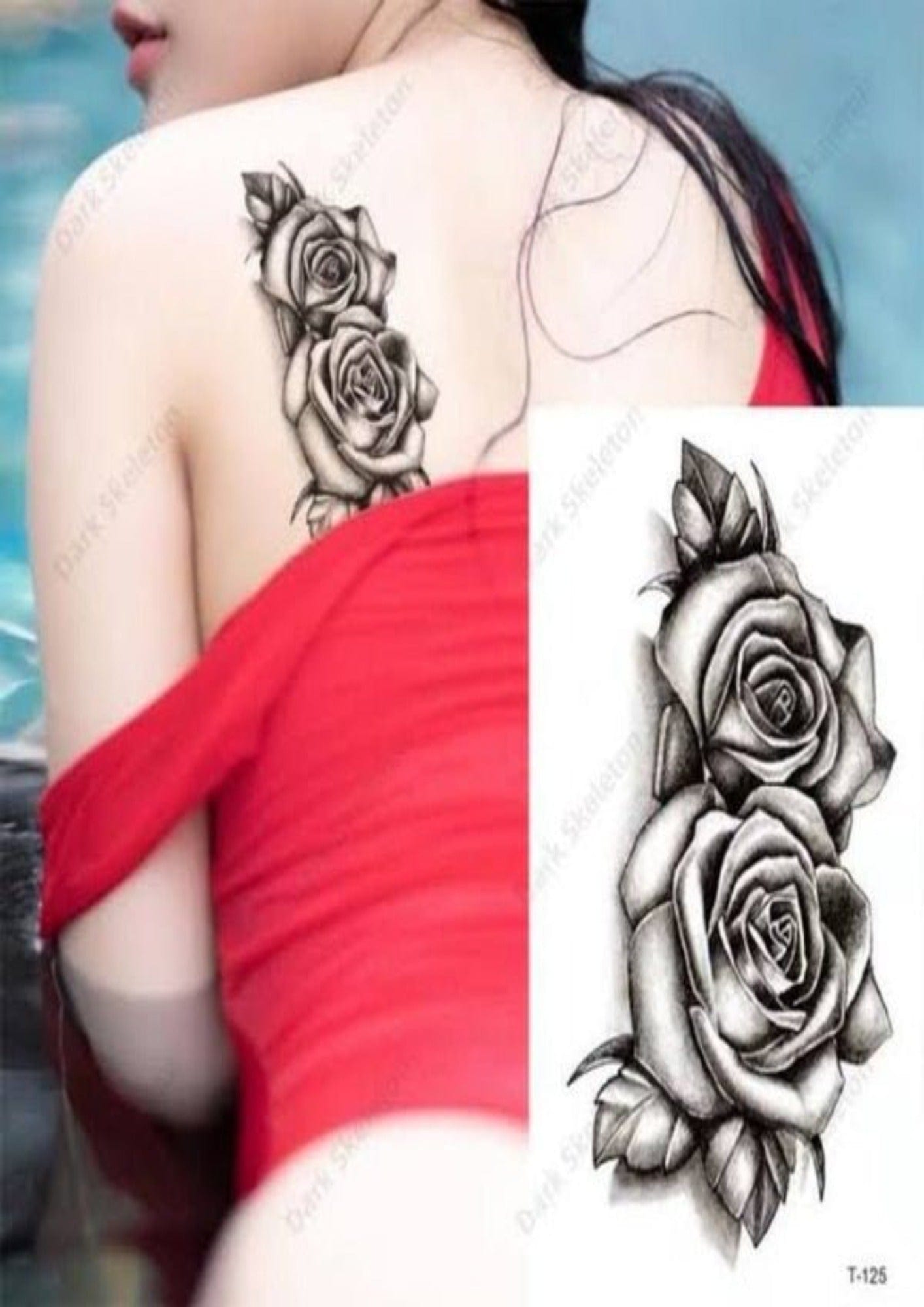 TeMaRo Custom Temporary Tattoos GZX091 21cm X 15cm (Not an A4 size) Rose Tattoos on Back Sticker